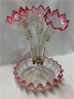 Epergne - Cranberry-Opalescent, Blown Glass