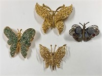 4 Butterfly Brooches - Monet, Trifari - Enamel
