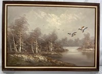 Large Oil on Canvas Ducks - Signed