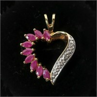 Sterling silver marquise cut natural ruby heart
