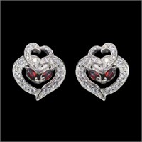 Sterling silver double heart lever back earrings