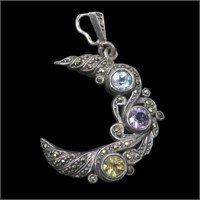 Sterling silver marcasite crescent pendant with