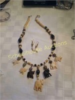 Hand made elephant necklace and earring set.