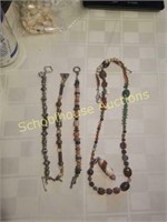 Group of beaded 1 necklace and 3 bracelets.
