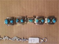 Sterling and turquoise watch band. Signed GGJ