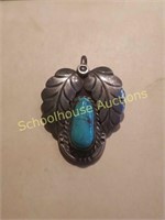 Silver and turquoise pendant. Signed JP