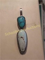 Sterling and turquoise pendant. Signed  W M T