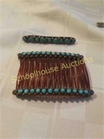 Turquoise haircombs and long skinny turquoise pin