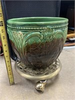 Art pottery jardiniere w/ wheeled base.