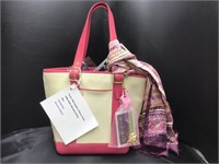 Coach- Pink Leather & Woven Straw