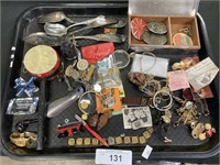 Sterling pin, watch, miniatures, flatware.