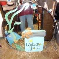 large mirror w/ fish & welcome sign