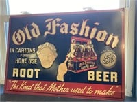 Vintage metal Old Fashion root beer sign.