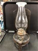 Vintage Glass Oil lamp with reflector.