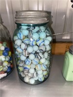 Vintage marbles in mason jar
