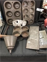 Antique Tin muffin and and mini bunt pans.;