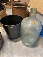 Glass jug and wastebasket