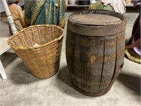 Keg and basket of misc