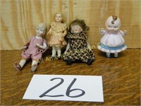 4 ASSORTED BISQUE MINI DOLLS