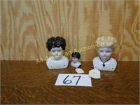 3 GERMAN BISQUE CHINA DOLL HEADS