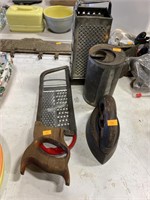 Antique flatiron, graders and miscellaneous