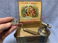 Old Vincennes cigar box & 2 tip cutters