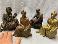 Lot of 4 old Victorian cast metal lady figures