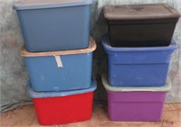 6- PLASTIC STORAGE TOTES WITH LIDS