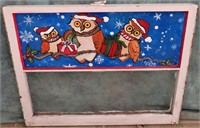 CHRISTMAS DECOR PAINTED-OWLS-DOUBLE WINDOW PANE