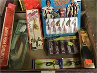 Flat of lures & other supplies, scaler, knife etc