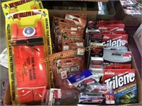 Flat of lures, line, rigs, & other supplies