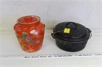 Vintage Cast Iron #8 Dutch Oven & Ceramic Pot