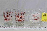 Vintage Sunset Bar Glasses & Ash Tray Huron, SD