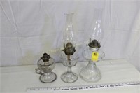 3 Antique Glass Kerosene Lamps