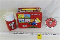Vintage Peanuts Lunch Box w/Thermos & PeanutsClock