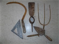 Iron Tools: RR Spike, 3 Pich Fork, Sickle, Square