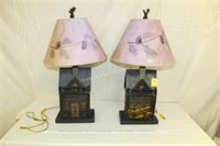 2 Cabin Lamps w/Moose Finials