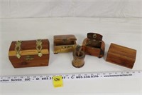 4 Vintage Wooden Boxes & Toothpick Holder