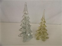 2 Glass Christmas Trees: 9.5" & 8" Tall