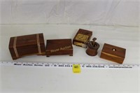 4 Wooden Boxes & Toothpick Holder