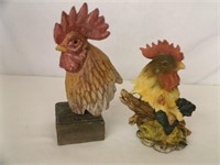 2 Rooster Head's:  Largest is Wood - 10" Tall