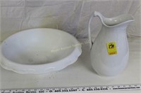 Antique Queen Wash Basin & Porcelain Pitcher