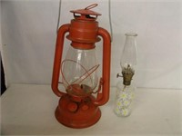 Red Oil Lantern 11.5" Tall & Small Daisy Lamp 10"T