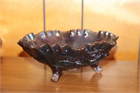 Imperial Glass Carnival Ruffled Edge Footed Bowl
