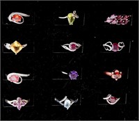 12 Precious Gemstone sterling rings
