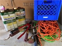 Milk Crate, Extension Cords & Hand Tools