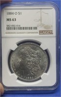 1884-O slab Morgan Silver Dollar NGC MS63