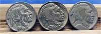1936-D BU, 1937-D F, 1938-D F Buffalo Nickels