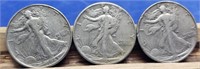 1942-S, 1943, 1945 Walking Liberty Half Dollars
