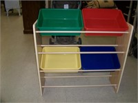 Wood Craft Shelf w/Plastic Tubs(4): 31" Tall